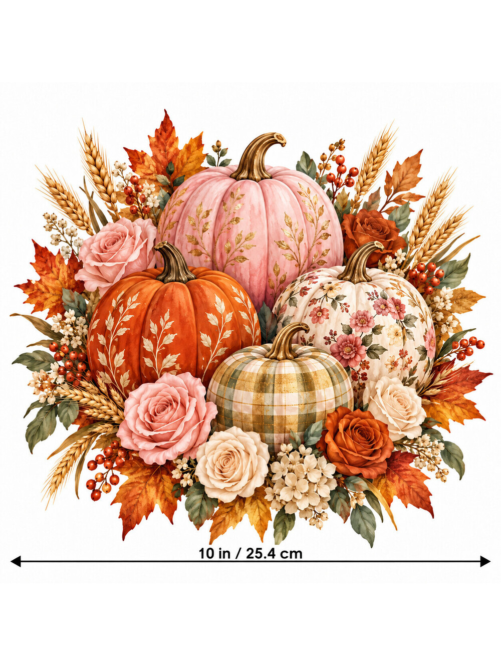 4PCS 10in Floral Fall Pumpkin Bouquet DTF Transfers
